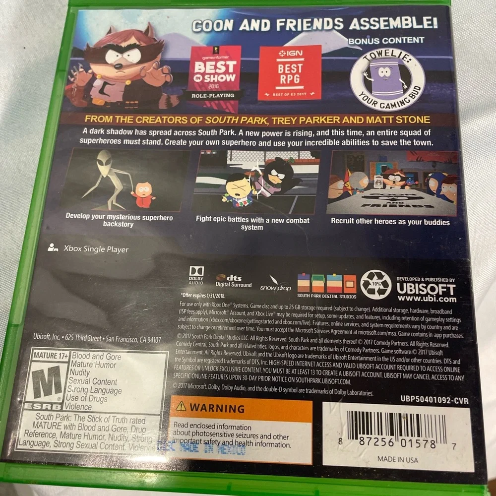 Microsoft Xbox Green South Park The Fractured But Whole Game Case